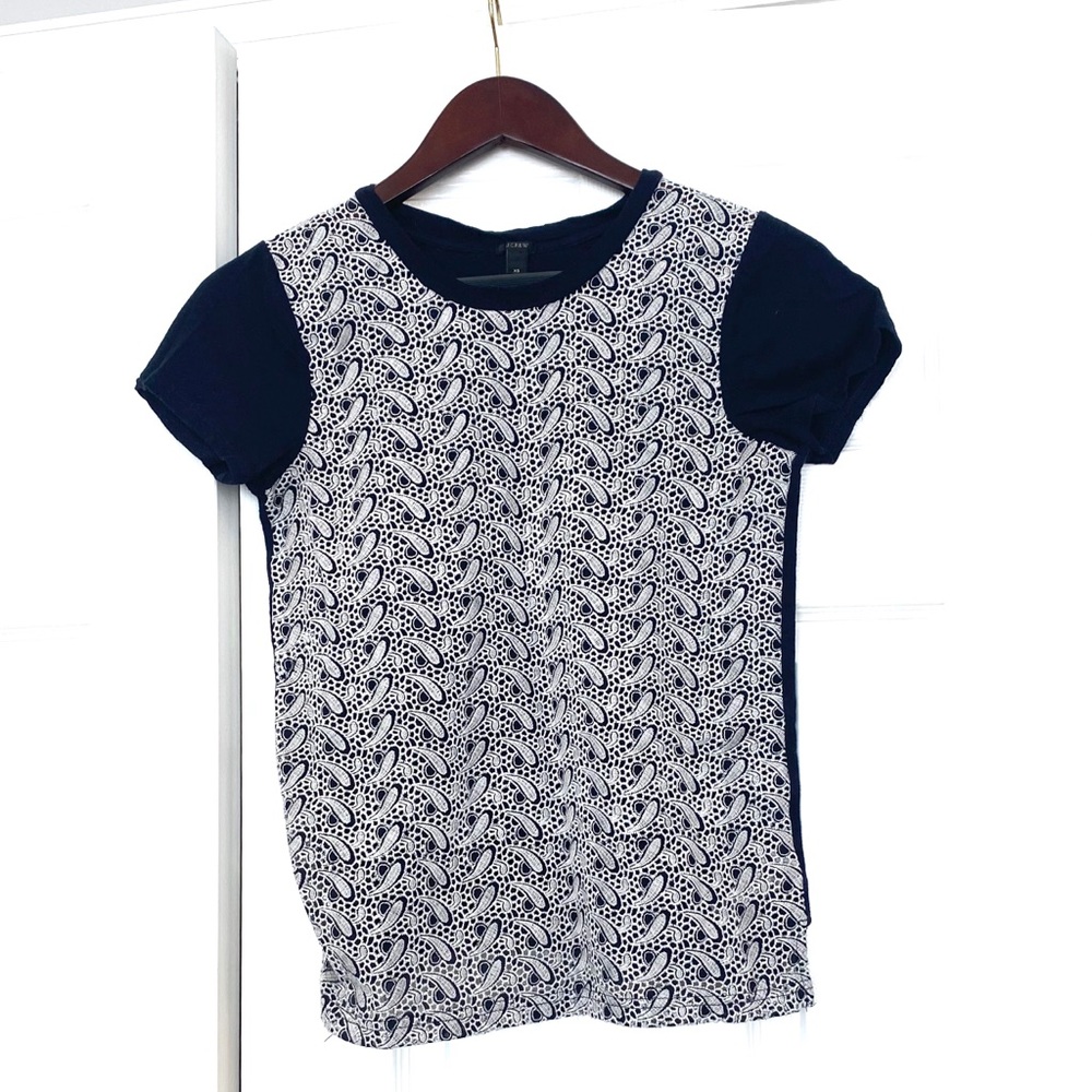J. Crew Womens Black Patterned Tee T-shirt Sz XS